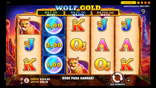 S&iacute;mbolos de lua aparecendo no jogo base de Wolf Gold